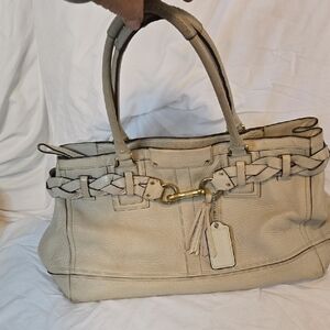 Coach Cream Hampton Braided Pebble Leather Shoulder Bag